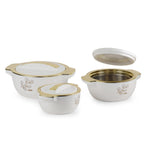 CELLO Radiant Set of 3 Pcs Insulated Steel Casserole Hot Box Case For Kitchen, White (500ml, 1000ml, 1500ml) |