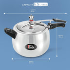 Milton Pro Cook 6.5 Litres Curve Pressure Cooker with Inner Lid, Aluminium, Non-Induction Bottom Handi, Hot Plate & Flame Safe, Silver, BIS Certified, 5 Years Warranty