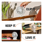 Orient Electric Orbis Rechargeable Personal Fan | 360° Rotation | 1800 mAh Battery | 4 Speed Modes with Timer | Quiet Operation | USB Type-C Charging | Clip-On Mini Fan | Cloud White
