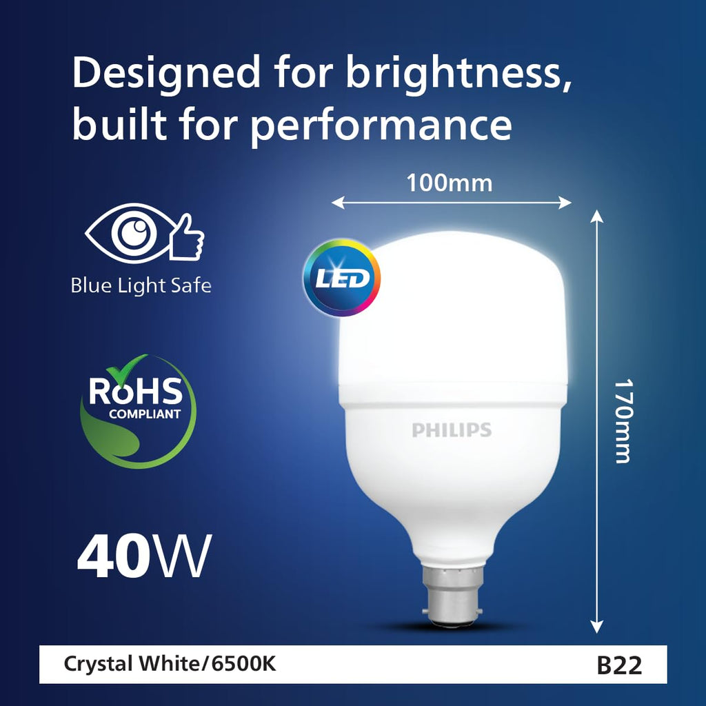 Philips 40 - watt LED Bulb | AceBright High Wattage LED Bulb | Bulb Base : B22, Light Bulb for Home | Colour : Cool Day Light, Pack of 10