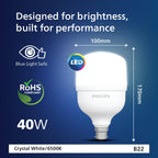 Philips 40 - watt LED Bulb | AceBright High Wattage LED Bulb | Bulb Base : B22, Light Bulb for Home | Colour : Cool Day Light, Pack of 10