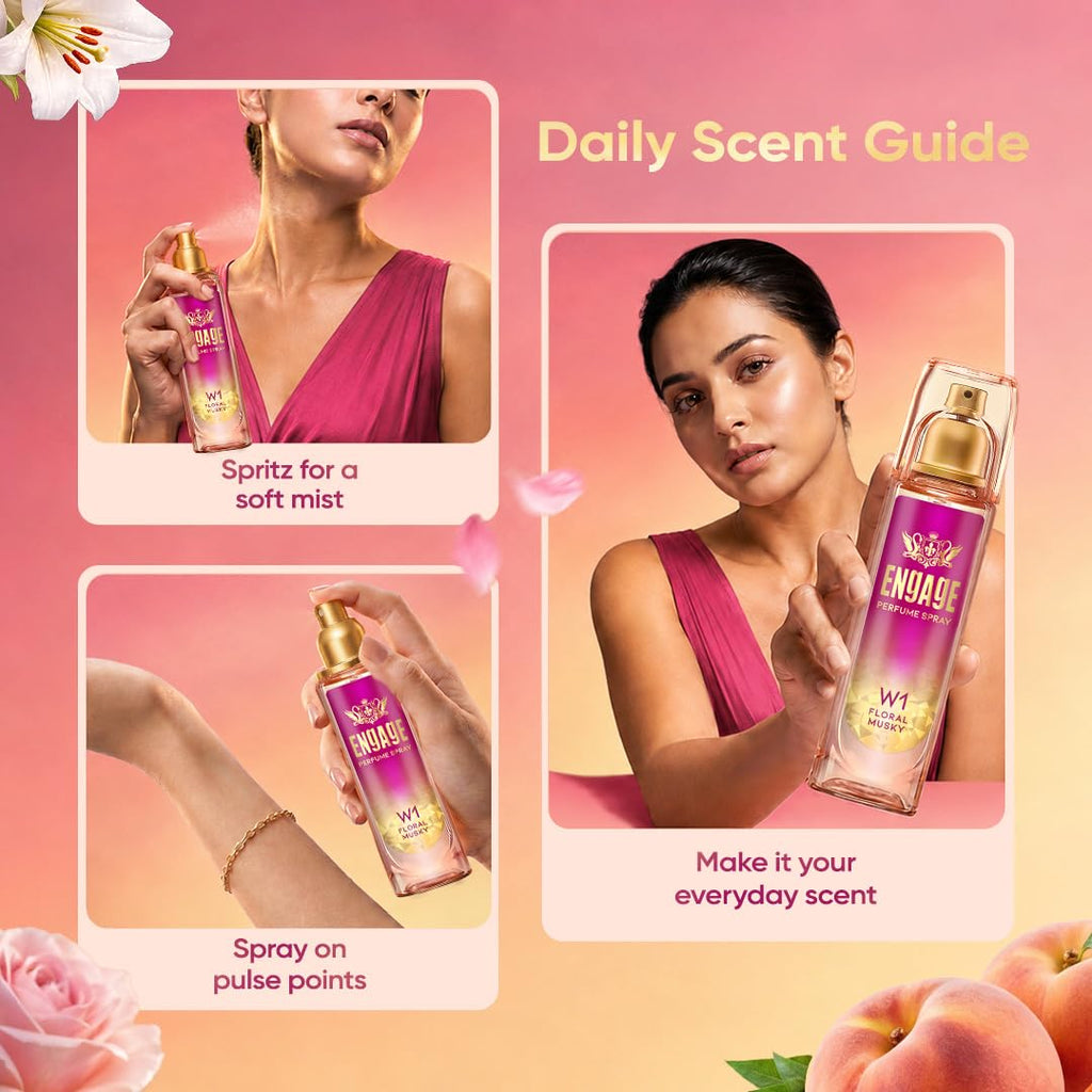 Engage W1 Perfume Spray for Women 120ml | Fruity & Floral | 24 hr Freshness | Long Lasting | No Parabens | No Silicones| Dermatologically Tested | Skin...