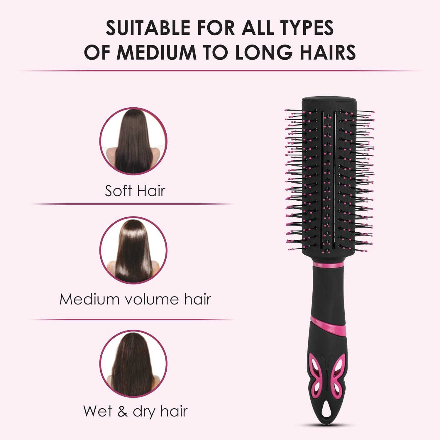 AGARO Delight Round Hair Brush with Strong & flexible boar bristles having Anti static ball tips