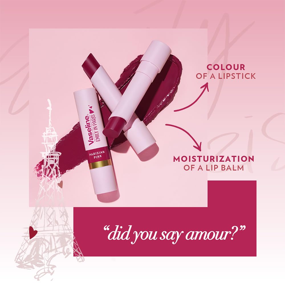 Vaseline Parisian Pink Emily in Paris Limited Edition Pink Tinted Lip Balm Stick 3g (Pack of 2)