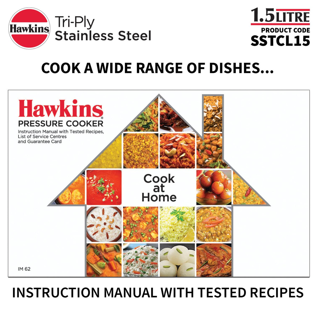 Hawkins Classic 1.5 Litre Triply Stainless Steel Pressure Cooker | Straight Body | Induction & Gas Compatible | Ideal for 1–2 persons | ISI Certified | Guaranteed for 5 year | Silver (SSTCL15)