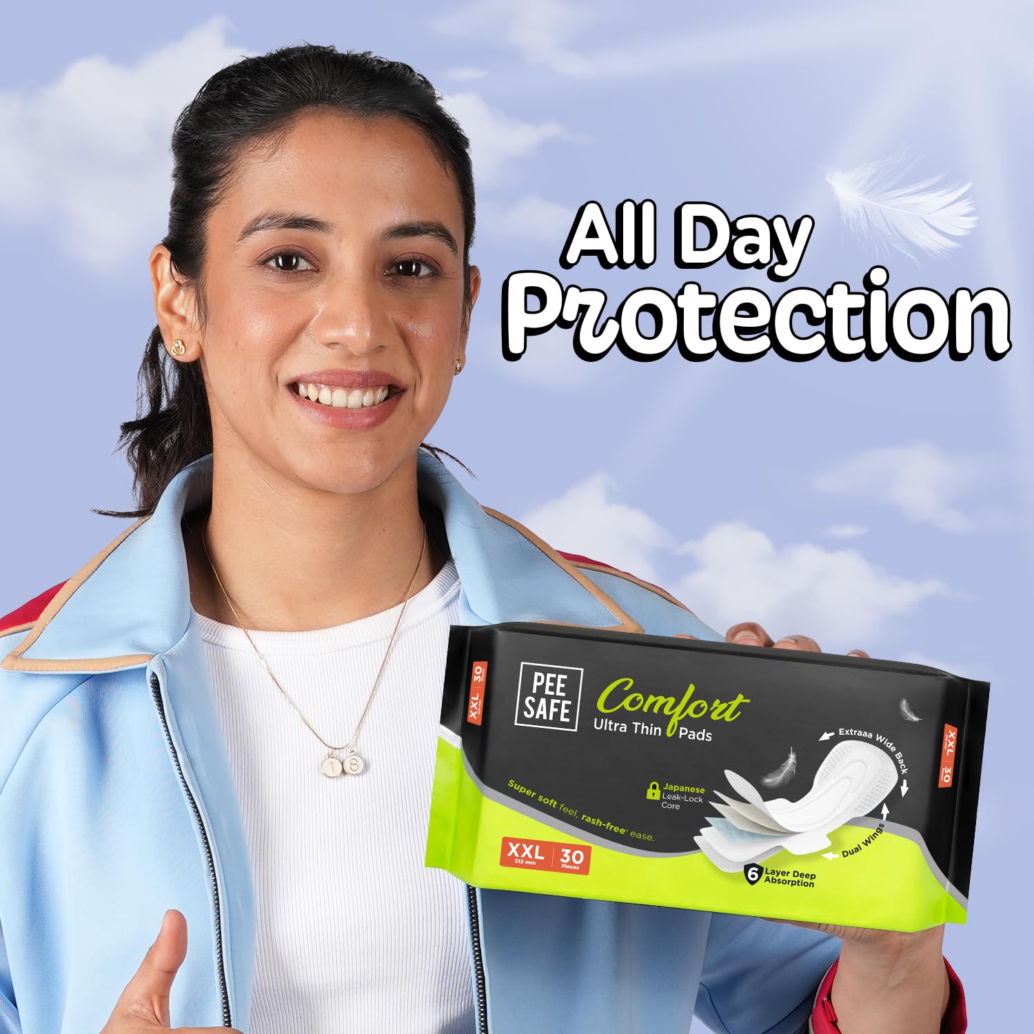 Pee Safe Comfort Ultra Thin Sanitary Pads For Women | XXL | 30 Pads | Ultra Soft, Dual Wings, Toxin Free, Extra Long, 6 Layer Deep Absorption, Rash Free...