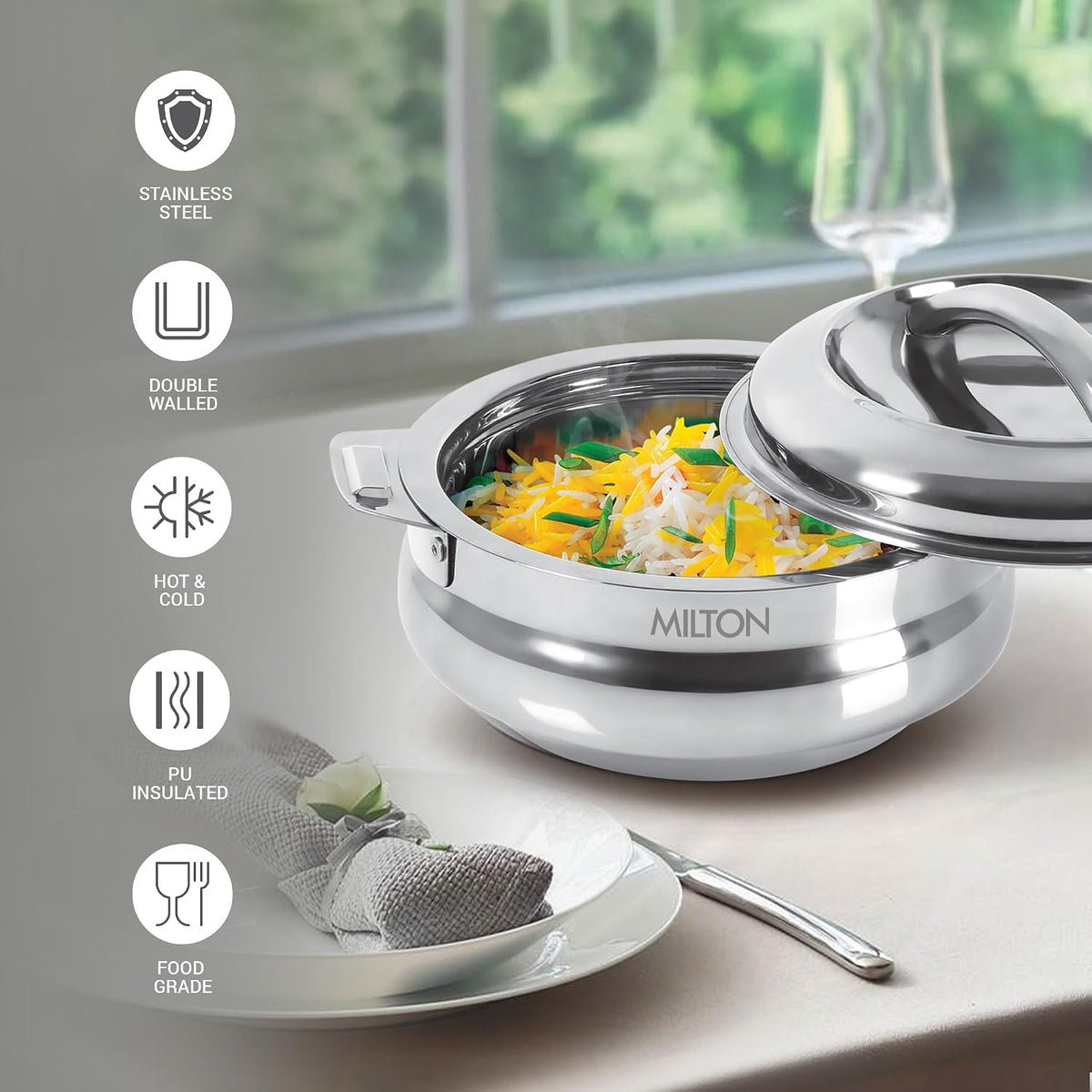MILTON Sphere 1500 Stainless Steel Casserole, 1.69 Litre, Silver |