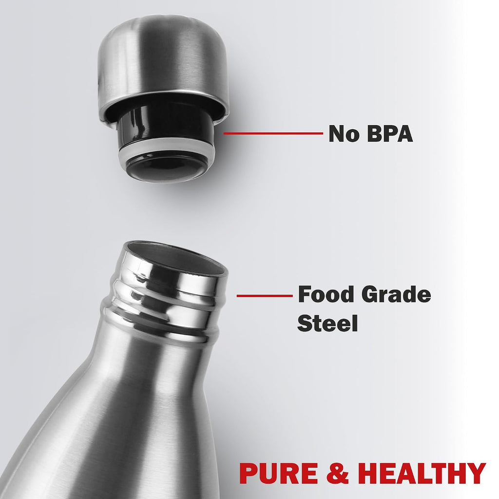 CELLO Swift Stainless Steel Hot and Cold Water Bottle 500 ml Silver | ISI Certified Spillproof Leakproof Double Wall Vacuum Insulated Thermos Flask Water Bottle for School Kids, Office Gym & Trave