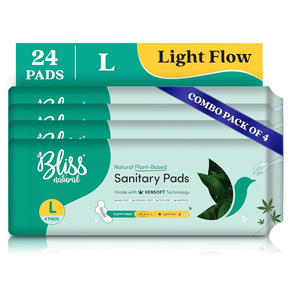 BLISSNATURAL Ultra Soft Sanitary Pads L | 24 Pads (4 Pack of 6) |