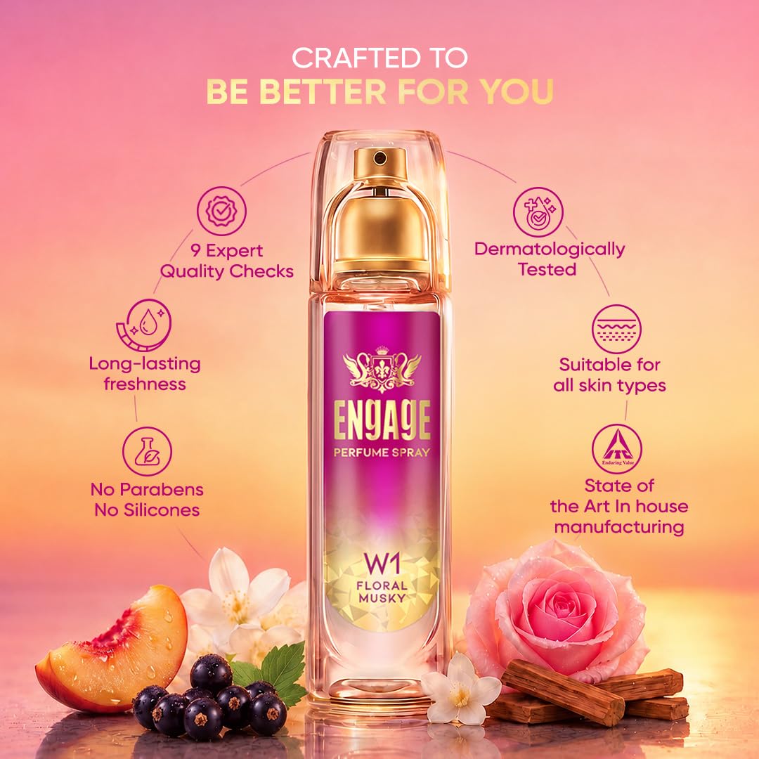 Engage W1 Perfume Spray for Women 120ml | Fruity & Floral | 24 hr Freshness | Long Lasting | No Parabens | No Silicones| Dermatologically Tested | Skin...