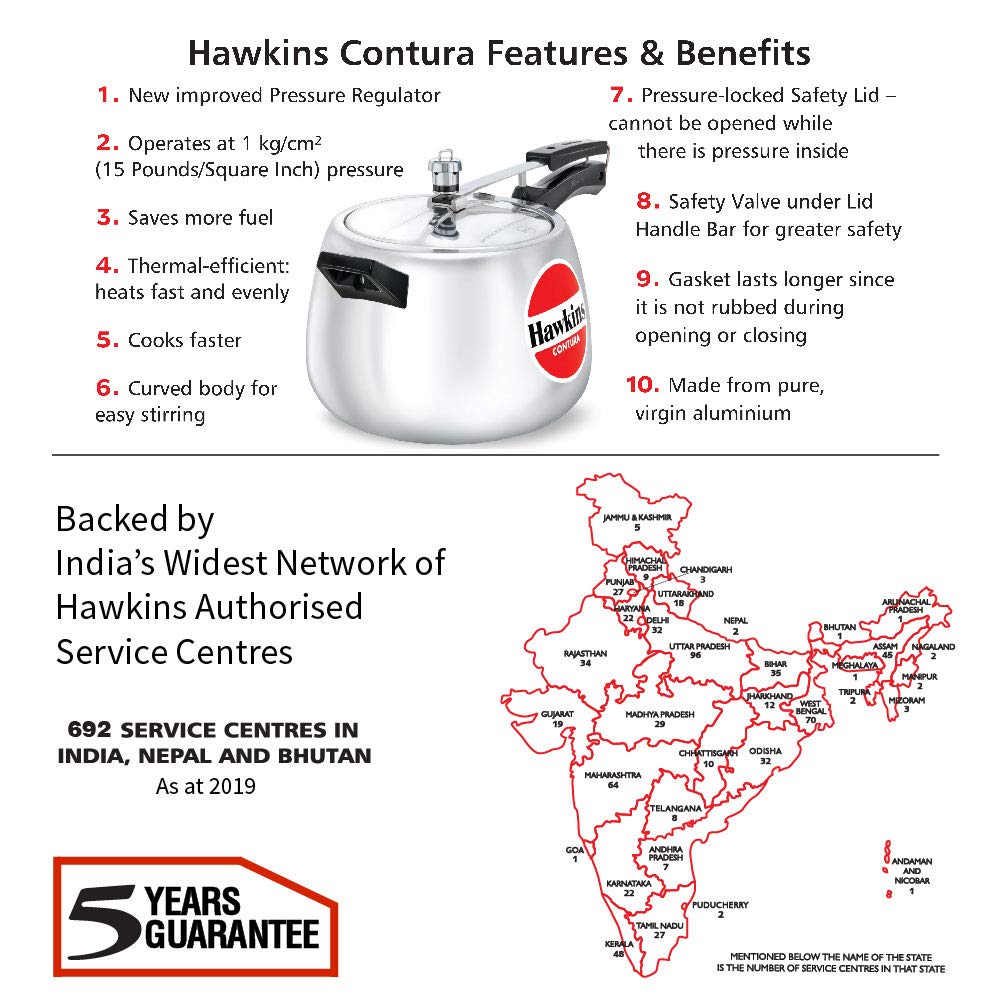 Hawkins 6.5 Litre Contura Pressure Cooker, Handi Inner Lid Cooker, Silver (HC65) Aluminium