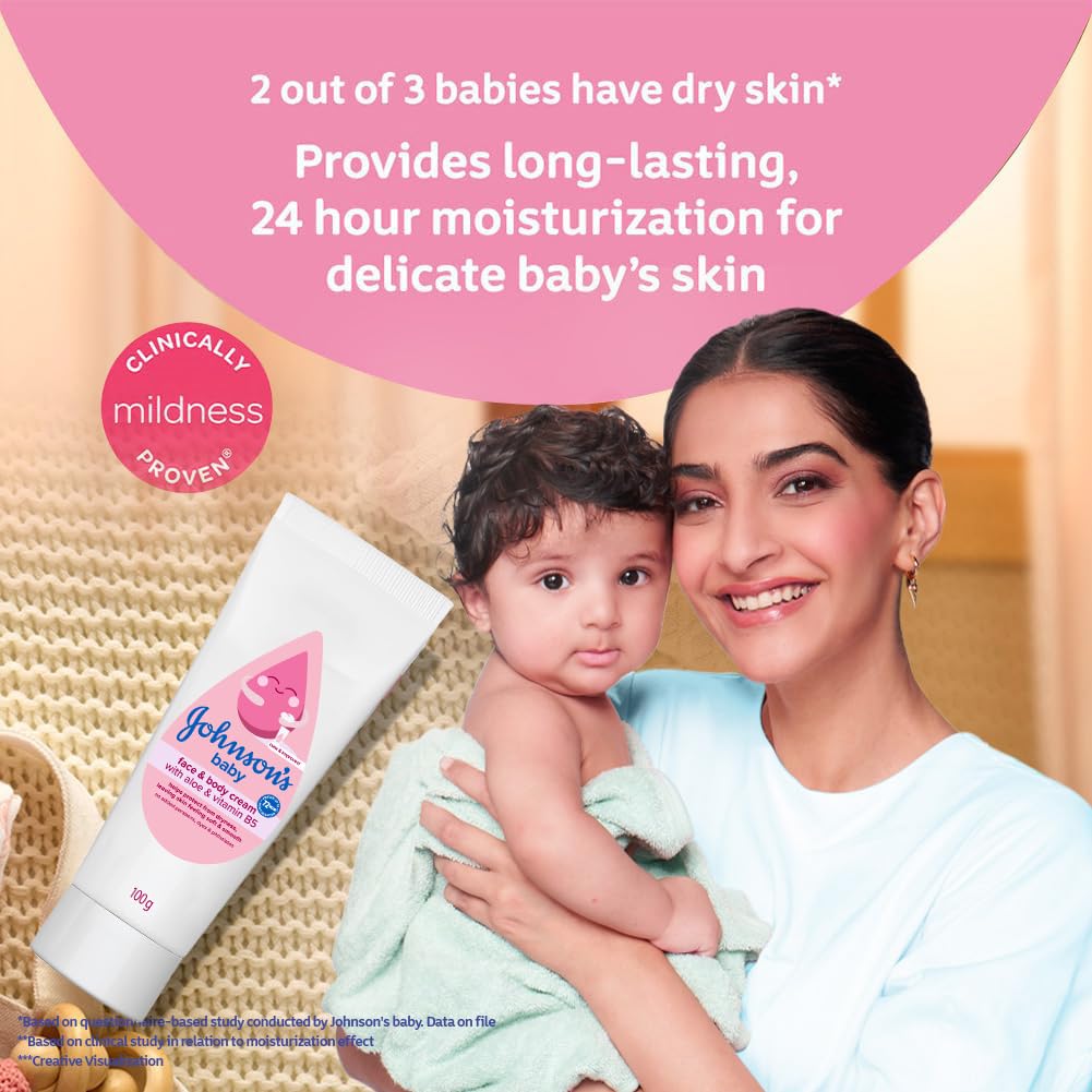Johnson's Baby Cream 200g | Face & Body Cream for All Skin Types including Sensitive Skin | Helps Protect from Dryness