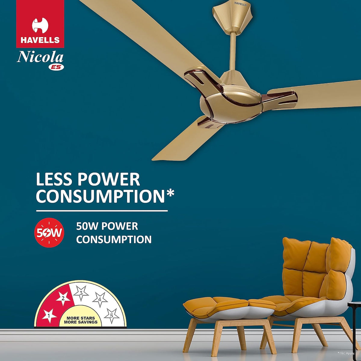 Havells Nicola 1200mm High Performance at Low Voltage (HPLV) Ceiling Fan (Bronze Copper)