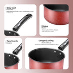 Premium Red Colour Iron Non-Stick 1.5 LTR Saucepan Comes with 350 ml Tadka Pan | Milk Pan | Saucepan | Sauce pan| Tea/Chai pan| Cooking Pan Compatible withgas and inductuon Also