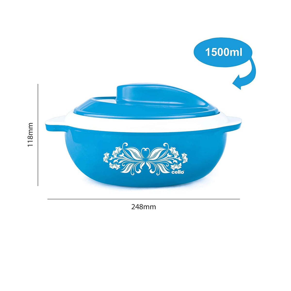 CELLO Hot Serve Insulated Inner Steel Casserole Set of 3, Blue (500ml, 850ml, 1500ml)