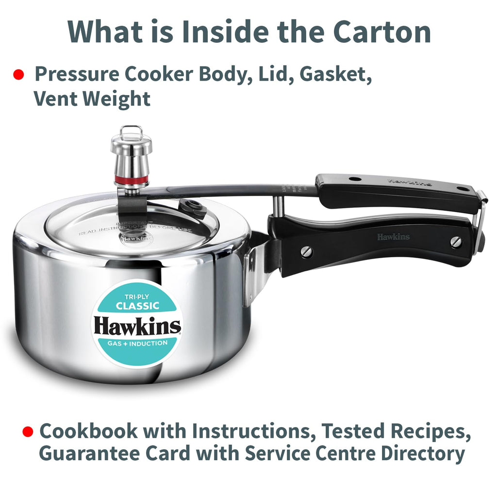Hawkins Classic 1.5 Litre Triply Stainless Steel Pressure Cooker | Straight Body | Induction & Gas Compatible | Ideal for 1–2 persons | ISI Certified | Guaranteed for 5 year | Silver (SSTCL15)