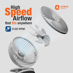 Orient Electric Orbis Rechargeable Personal Fan | 360° Rotation | 1800 mAh Battery | 4 Speed Modes with Timer | Quiet Operation | USB Type-C Charging | Clip-On Mini Fan | Cloud White
