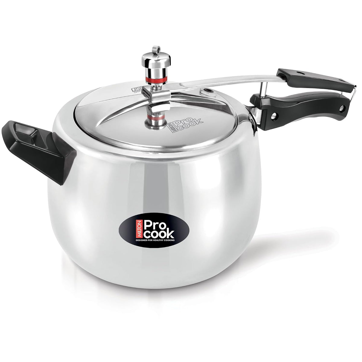 Milton Pro Cook 6.5 Litres Curve Pressure Cooker with Inner Lid, Aluminium, Non-Induction Bottom Handi, Hot Plate & Flame Safe, Silver, BIS Certified, 5 Years Warranty