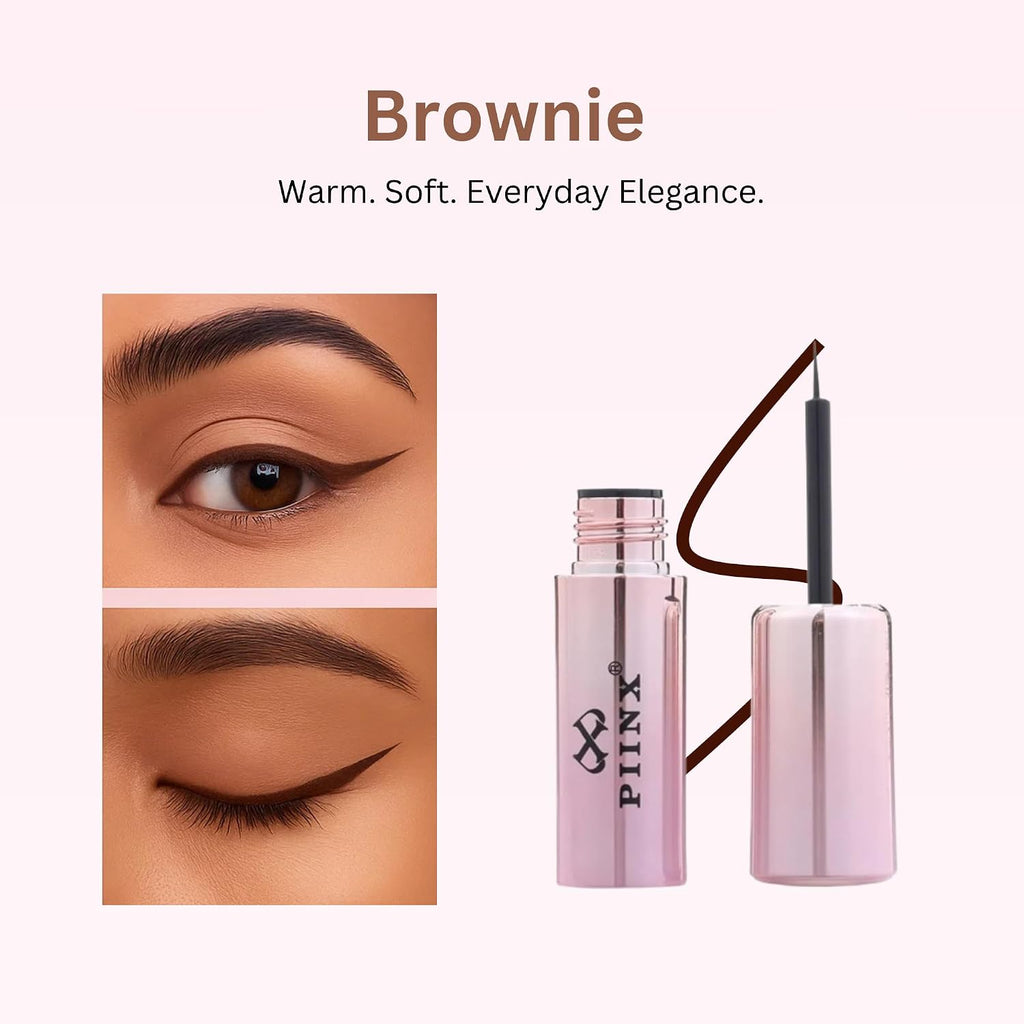 PIINX Liquid Eyeliner 3.5 ml – Waterproof, Smudge-Proof, Long-Lasting, Quick-Dry Precision Tip (Brownie)