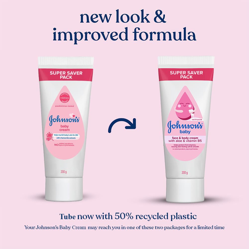 Johnson's Baby Cream 200g | Face & Body Cream for All Skin Types including Sensitive Skin | Helps Protect from Dryness