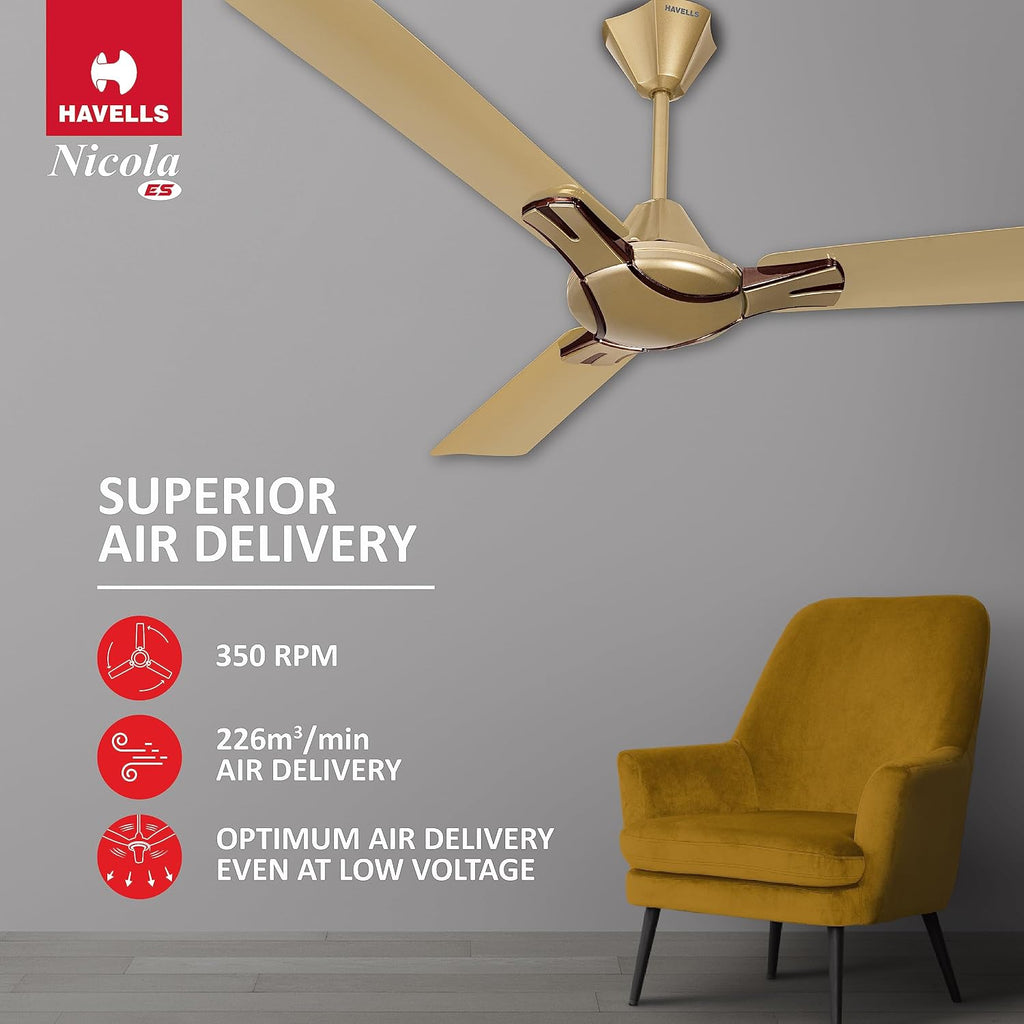 Havells 1200mm Nicola Energy Saving Ceiling Fan (Bronze Copper, Pack of 1) 2 Star