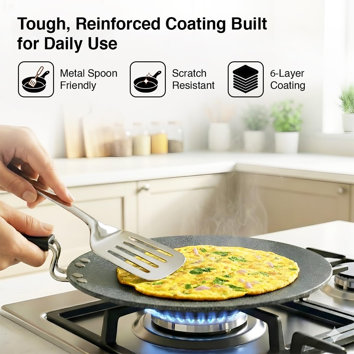 Prestige Durastone Hard Anodised Non-Stick Omni tawa(24.5 cm)|6 Layers Extra Durable Stone Coating|