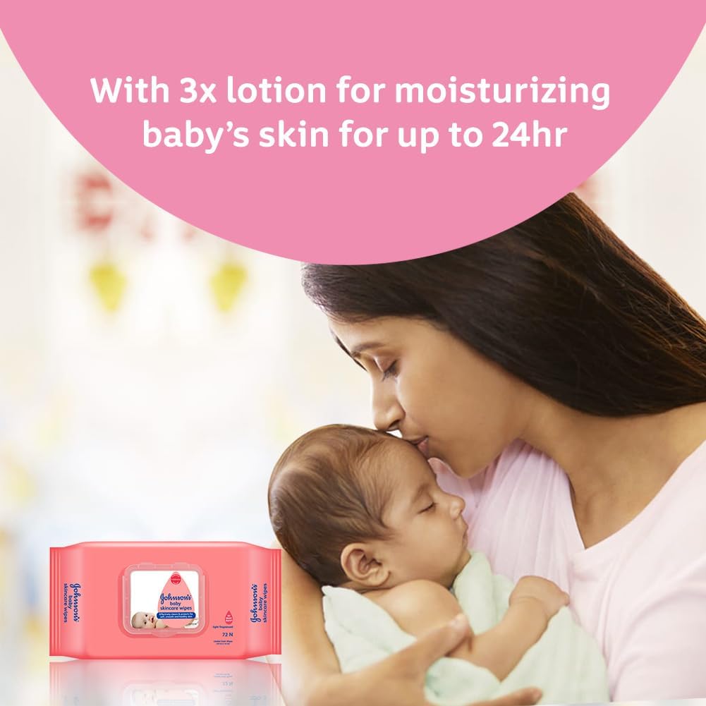 Johnson's Baby Wet Wipes | 216 Wipes | Alcohol & Soap Free | Prevents Rashes & Redness | with 3X Moisturising Lotion | As Mild as Pure Water | Enriched with Glycerin | (Pack of 2)