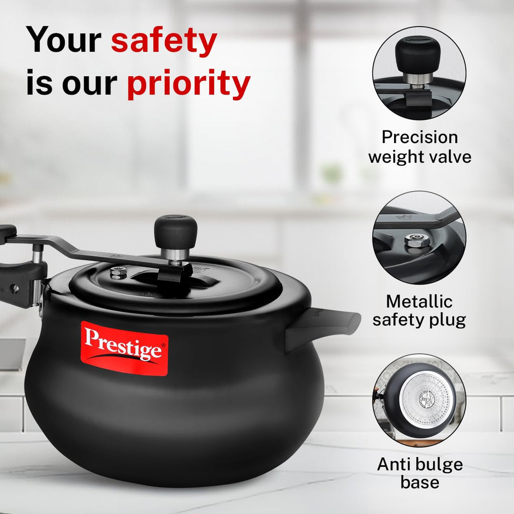 Prestige 5 Litre Hard Anodised Nakshatra Plus Svachh Innerlid Pressure Cooker|Deep lid for spillage control|Gas & Induction Compatible|Metallic Safety Plug|5 years warranty|ISI Certified