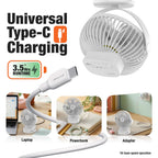 Orient Electric Orbis Rechargeable Personal Fan | 360° Rotation | 1800 mAh Battery | 4 Speed Modes with Timer | Quiet Operation | USB Type-C Charging | Clip-On Mini Fan | Cloud White