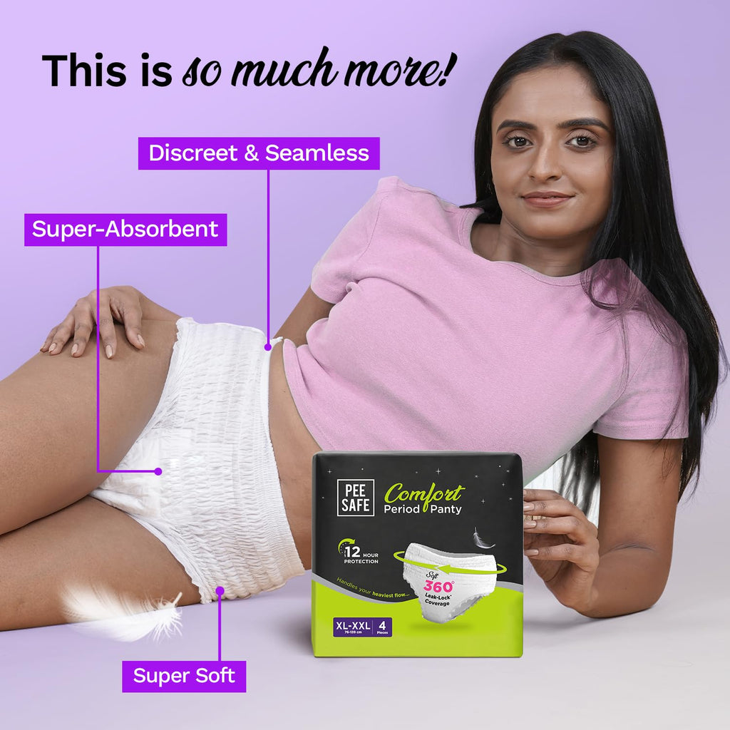 Pee Safe Comfort Period Panties | XL-XXL | 4 Panties | Seamless Fit | Heavy Flow | 360° Protection | 12 Hr Protection | Leak Proof | Overnight Comfort |...