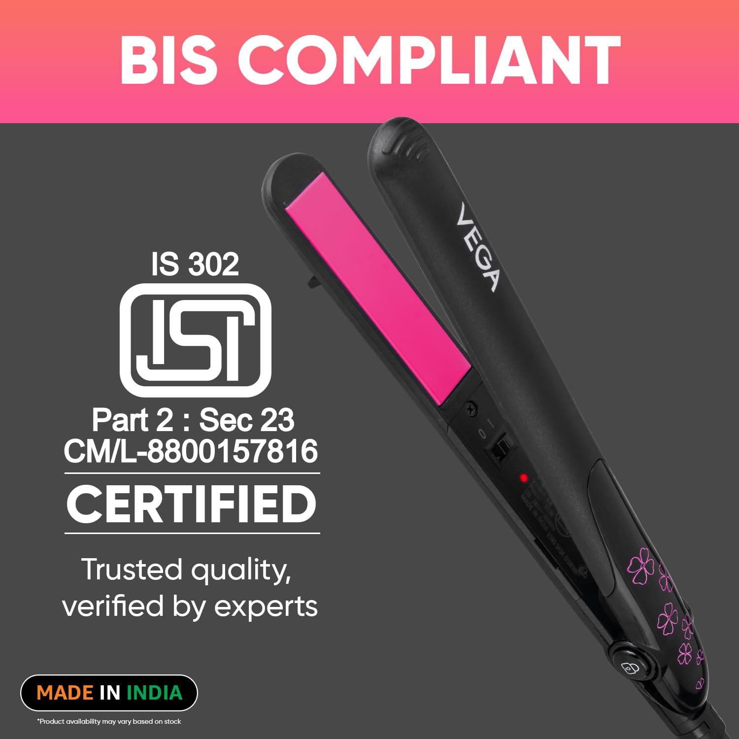 Vega Adore Hair Straightener for Women with Ceramic Plates & Fast Heat