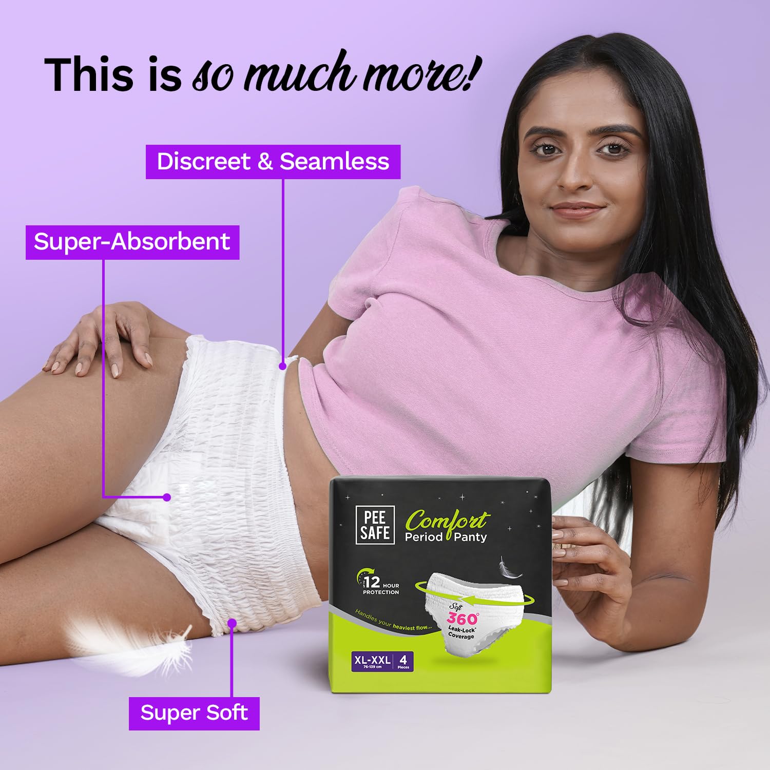 Pee Safe Comfort Period Panties XL-XXL | 24 Panties | 360° Protection | 12 Hr Protection | Leak Proof | Overnight Comfort | Rash & Toxin Free | Seamless Fit