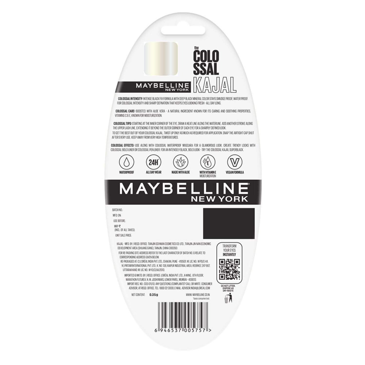 Maybelline New York Kajal, Black, Matte Finish