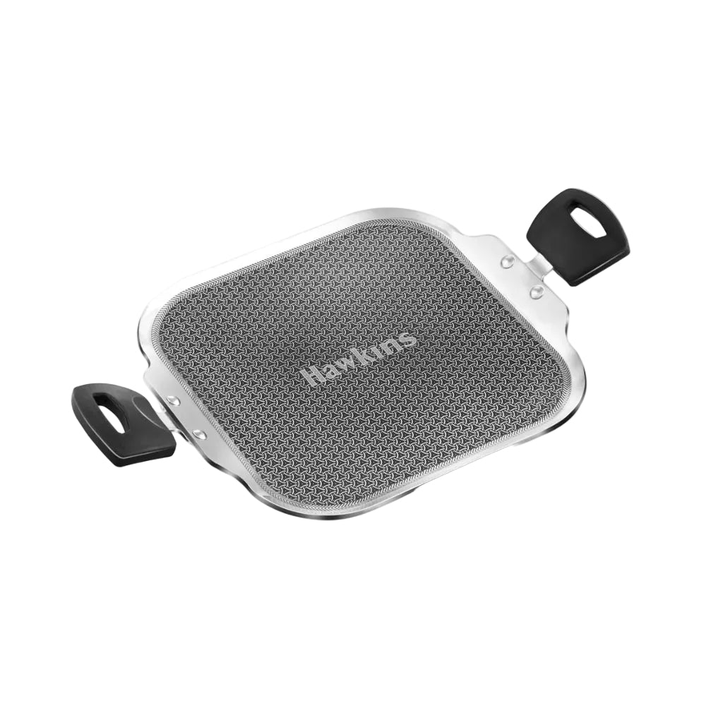 Hawkins 26 cm Triply with Shielded Nonstick Square Tava | Induction & Gas Compatible | Metal Spatula Safe, Durable Nonstick | | Silver (NSST26)
