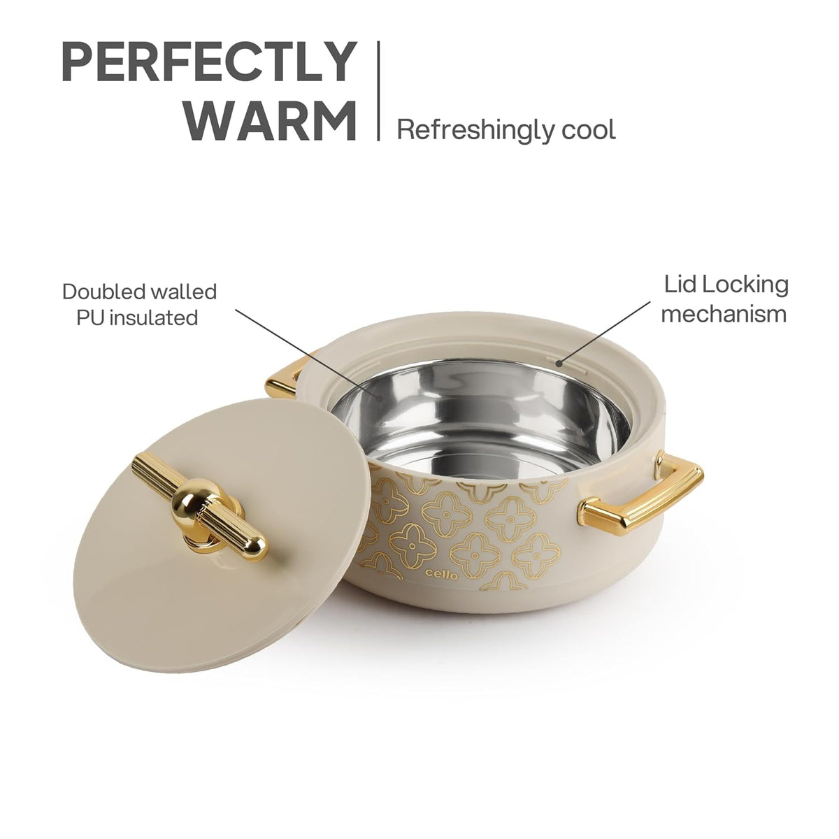 CELLO Jewel NX Insulated Serving Casserole Hot Pot Case for Daily Use 1500 ml, Beige |