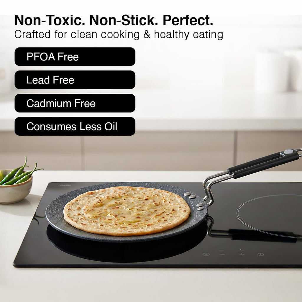 Prestige Durastone Hard Anodised Non-Stick Omni tawa(24.5 cm)|6 Layers Extra Durable Stone Coating|