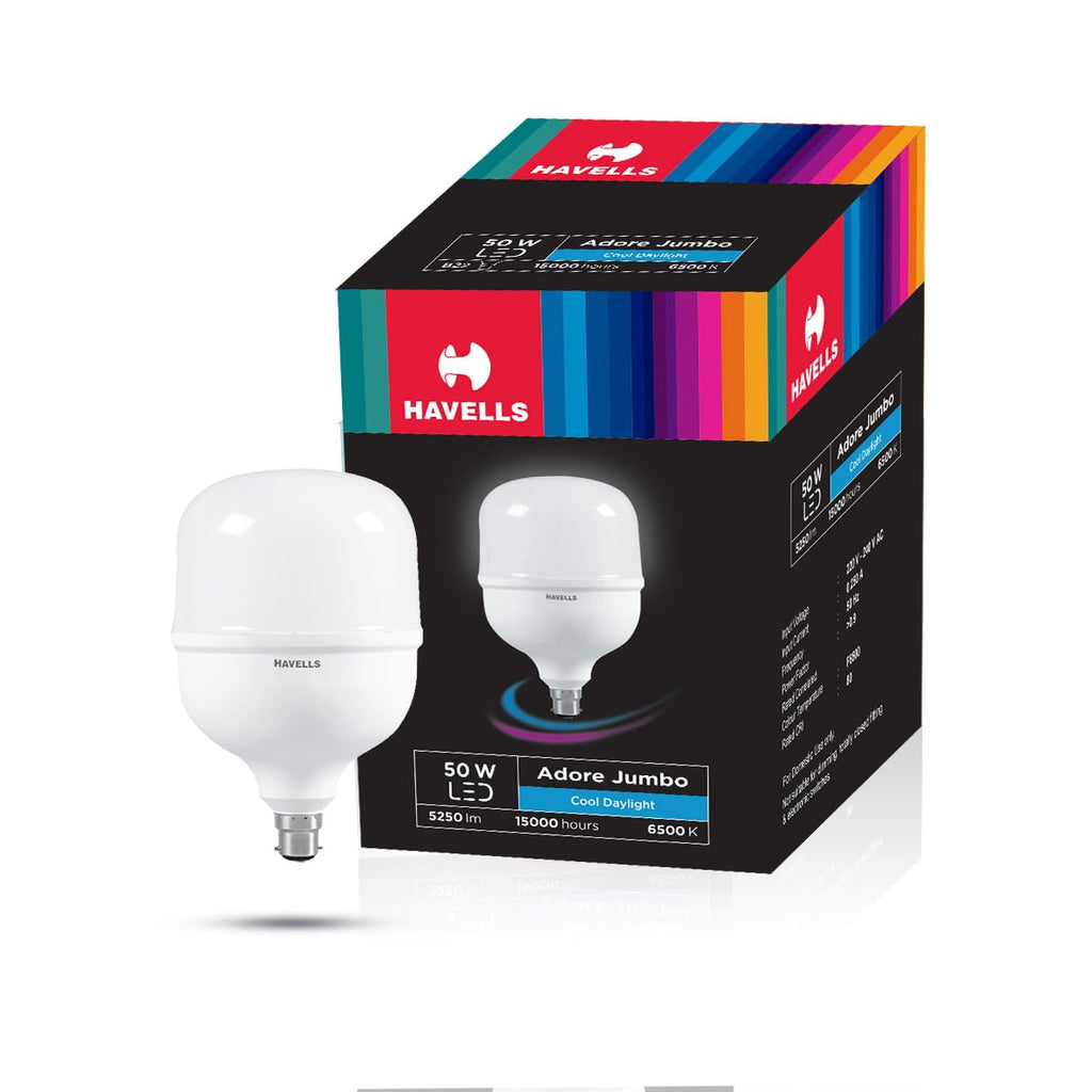 Havells 50W high wattage Bulb | High CRI & High Efficiency | Energy Efficient | Mercury-Free | 4KV Surge Protection | 100 Lumens Per Watt |Cool Day Light (6500K) b22d