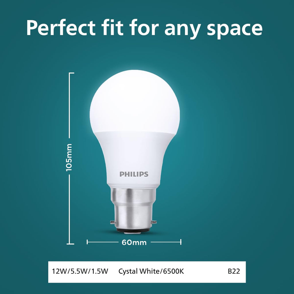 PHILIPS 12W Dimmable LED Bulb | Cool White 6500K | B22 Base | Adjustable Brightness LED Light | Energy Efficient & Versatile Lighting | Pack of 4