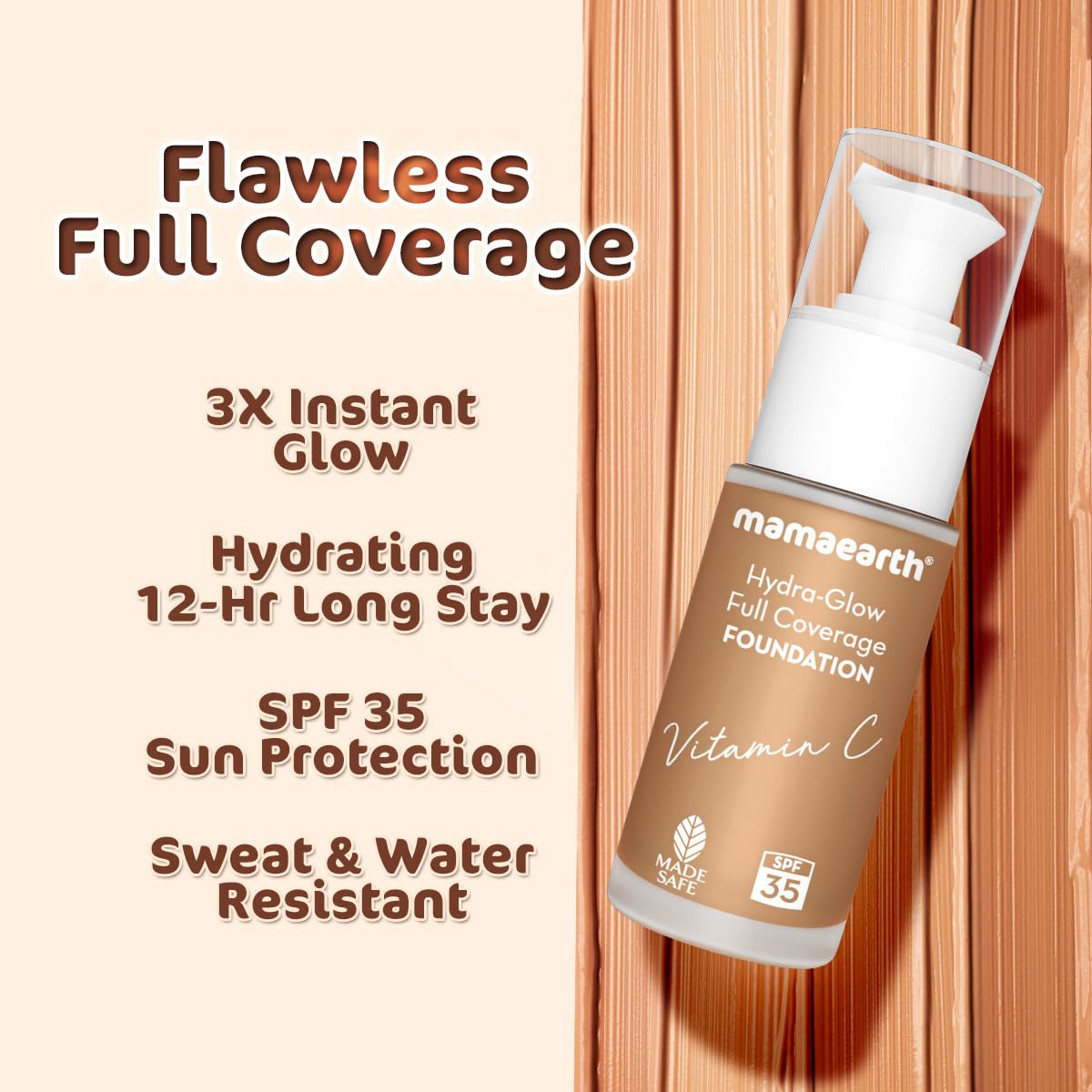 Mamaearth Hydra-Glow Full Coverage Dewy Finish Liquid Foundation With Vitamin C & Turmeric- 30 Ml