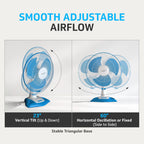 V-Guard Gatimaan High Speed 400mm Table Fan|2100 RPM Motor|White Blue