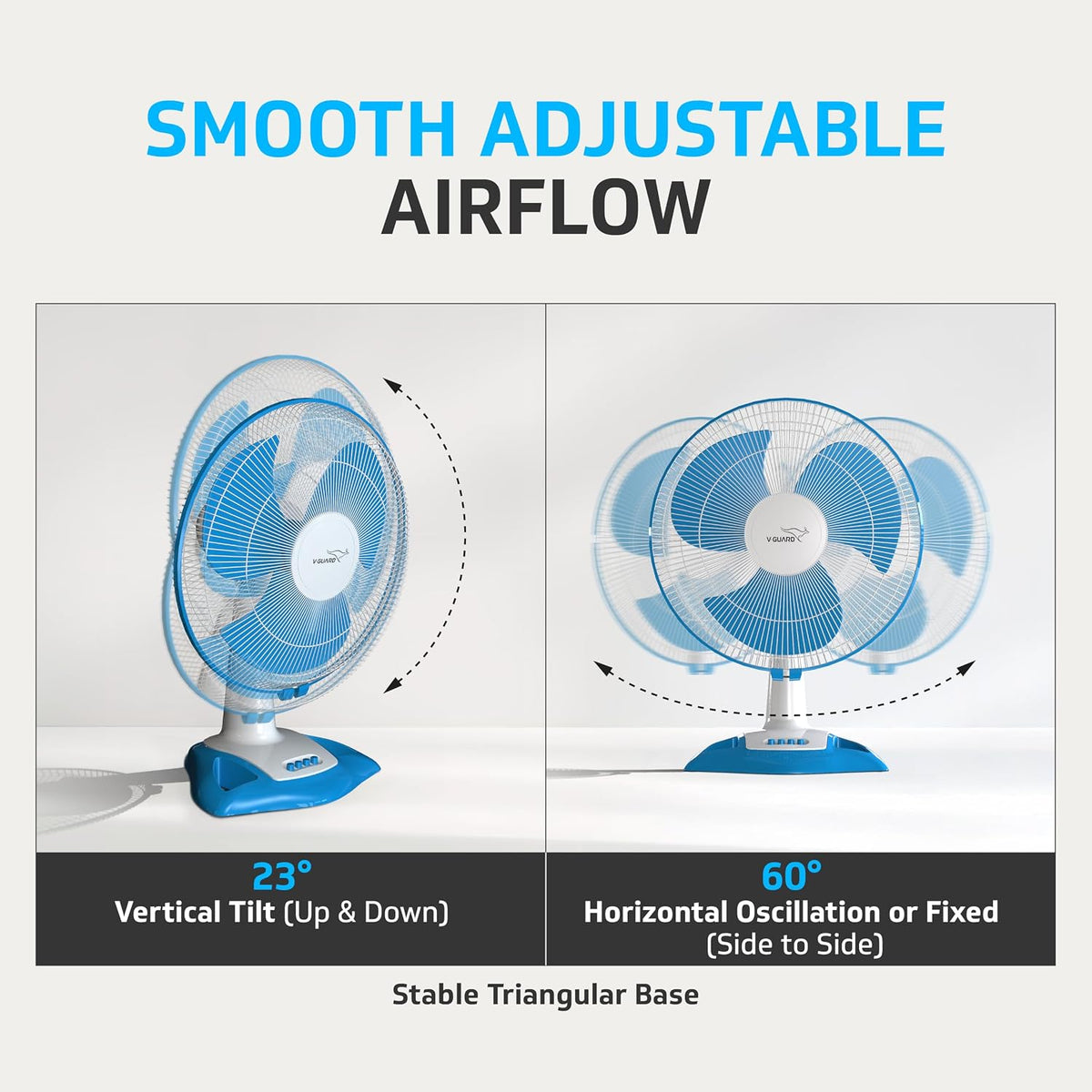 V-Guard Gatimaan High Speed 400mm Table Fan|2100 RPM Motor|White Blue