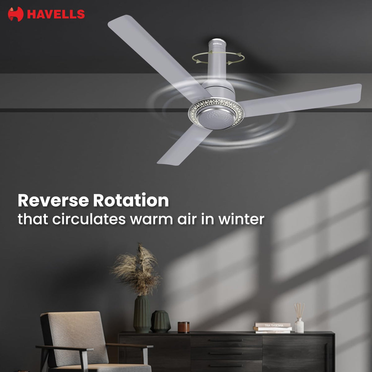 Havells CERA BLDC 1200mm Premium Underlight Ceiling Fan with 100% Pure Copper| Reverse Rotation | Remote Controlled | Watt: 35|Air Flow: 225 cmm|Speed: 350...