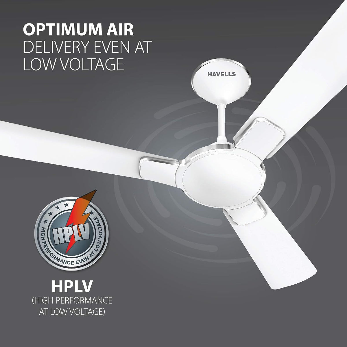 Havells Enticer 1200mm Decorative, Dust Resistant, High Power in Low Voltage (HPLV), High Speed Ceiling Fan (Matte White Chrome)
