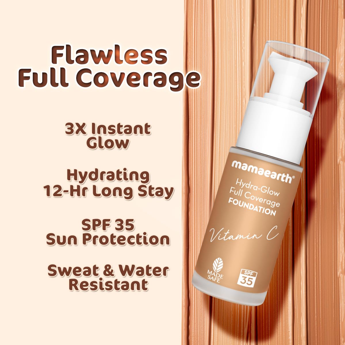 Mamaearth Hydra-Glow Full Coverage Dewy Finish Liquid Foundation With Vitamin C & Turmeric- 30 Ml