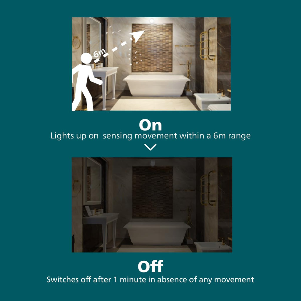 PHILIPS Motion Sensor LED Bulb 14W B22 | Crystal White Light for Home | Pack of 1