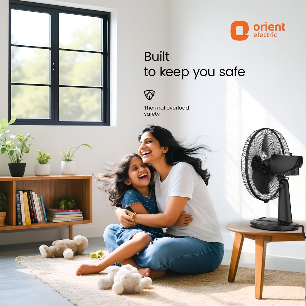 Orient Electric 400 mm Table 77 | High Speed Table Fan for Home|100% Copper Motor with Thermal Overload Protection | 90 Degree Oscillation | 3 Speed Control | Military Grade Guard | Black