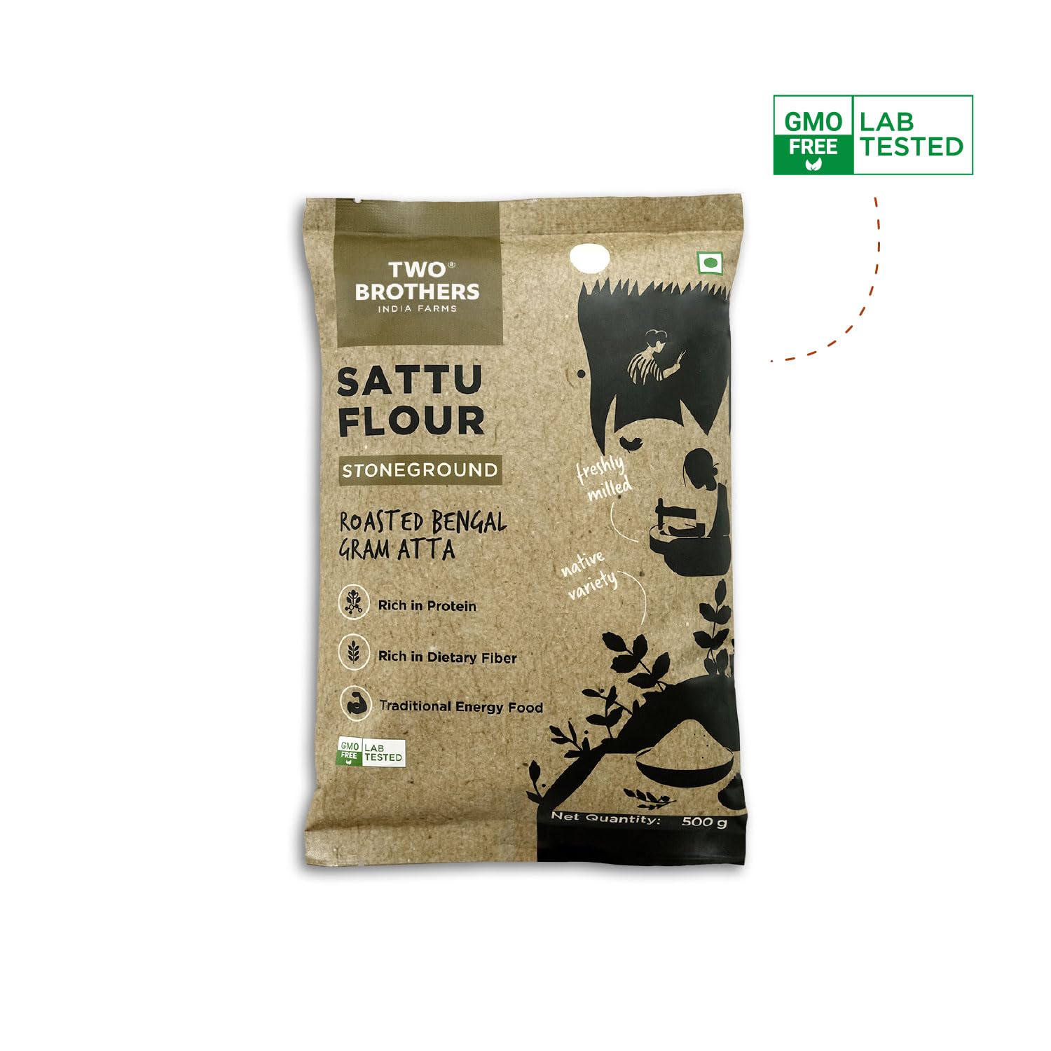 Two Brothers Sattu Atta (500g) | Made Using Bengal Gram | Natural & Gluten Free Chana Sattu | High Protein Bengal Gram Flour | Sattu Drink Powder | Gram...