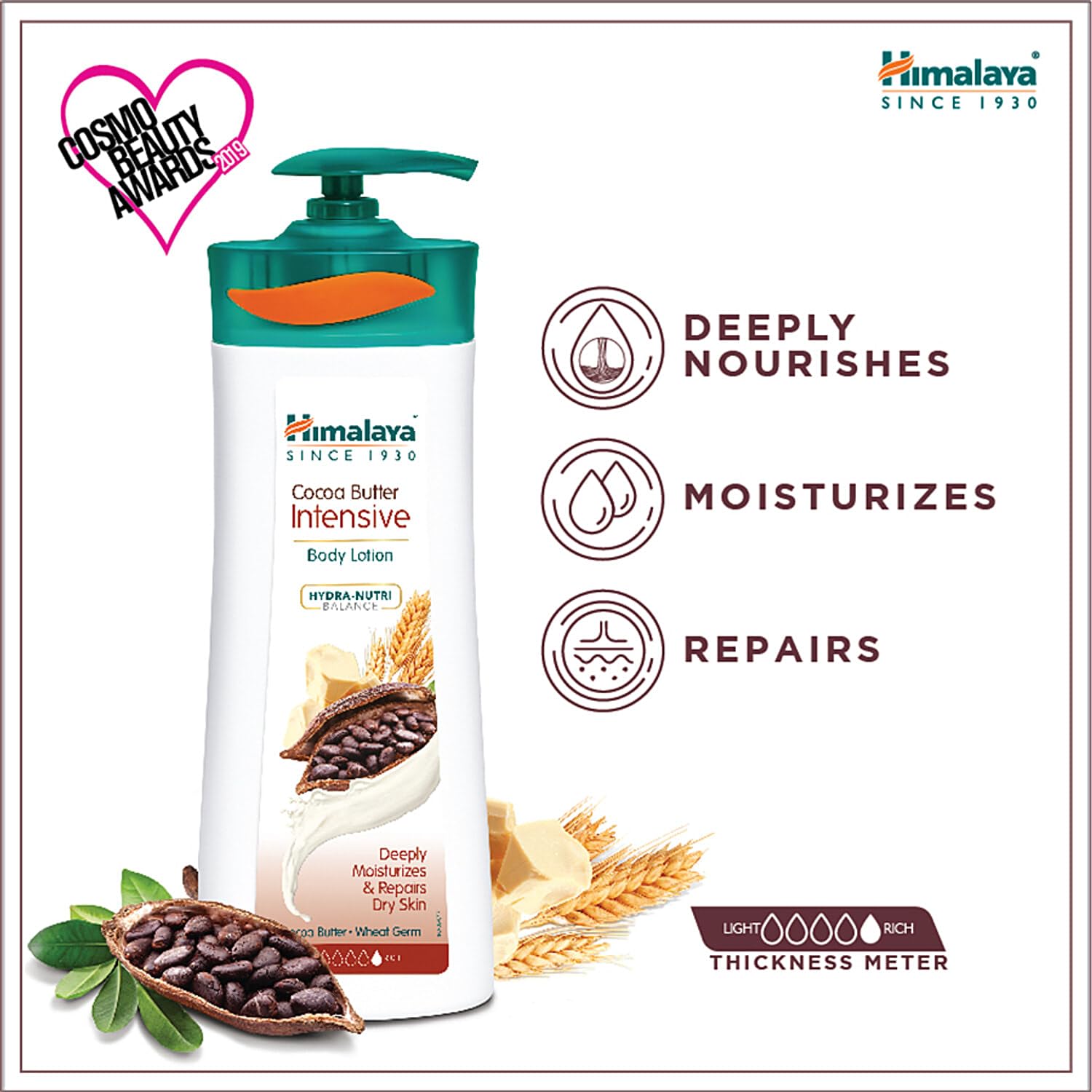 Himalaya Cocoa Butter Intensive Body Lotion, Deeply Moisturizes & Repairs Dry Skin, with Wheat Germ, Hydra-Nutri Balance 400ml. (Peck of.1)