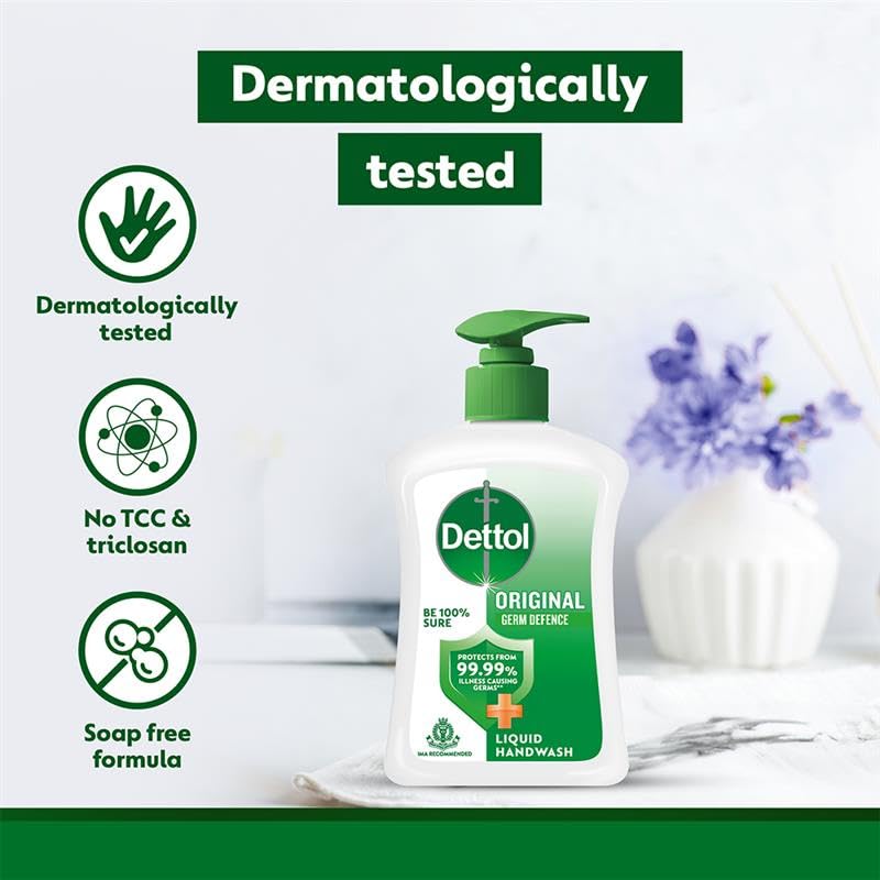 Dettol Liquid Handwash Dispenser Bottle Pump (210ml, Buy 1 Get 1 Free)- Original Hand Wash