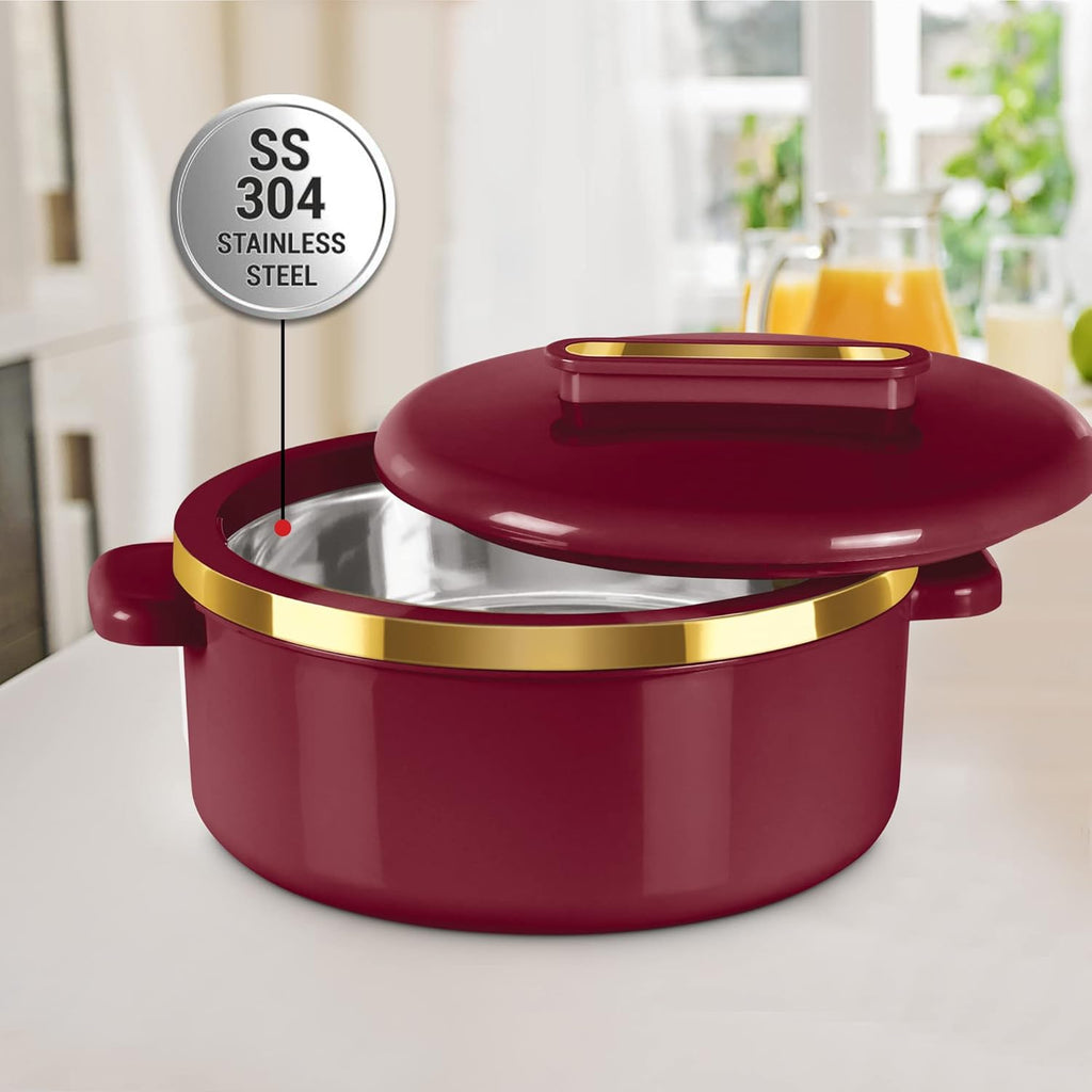 MILTON Curve 1500 Inner Stainless Steel Casserole, 1300 ml, Maroon | BPA Free |
